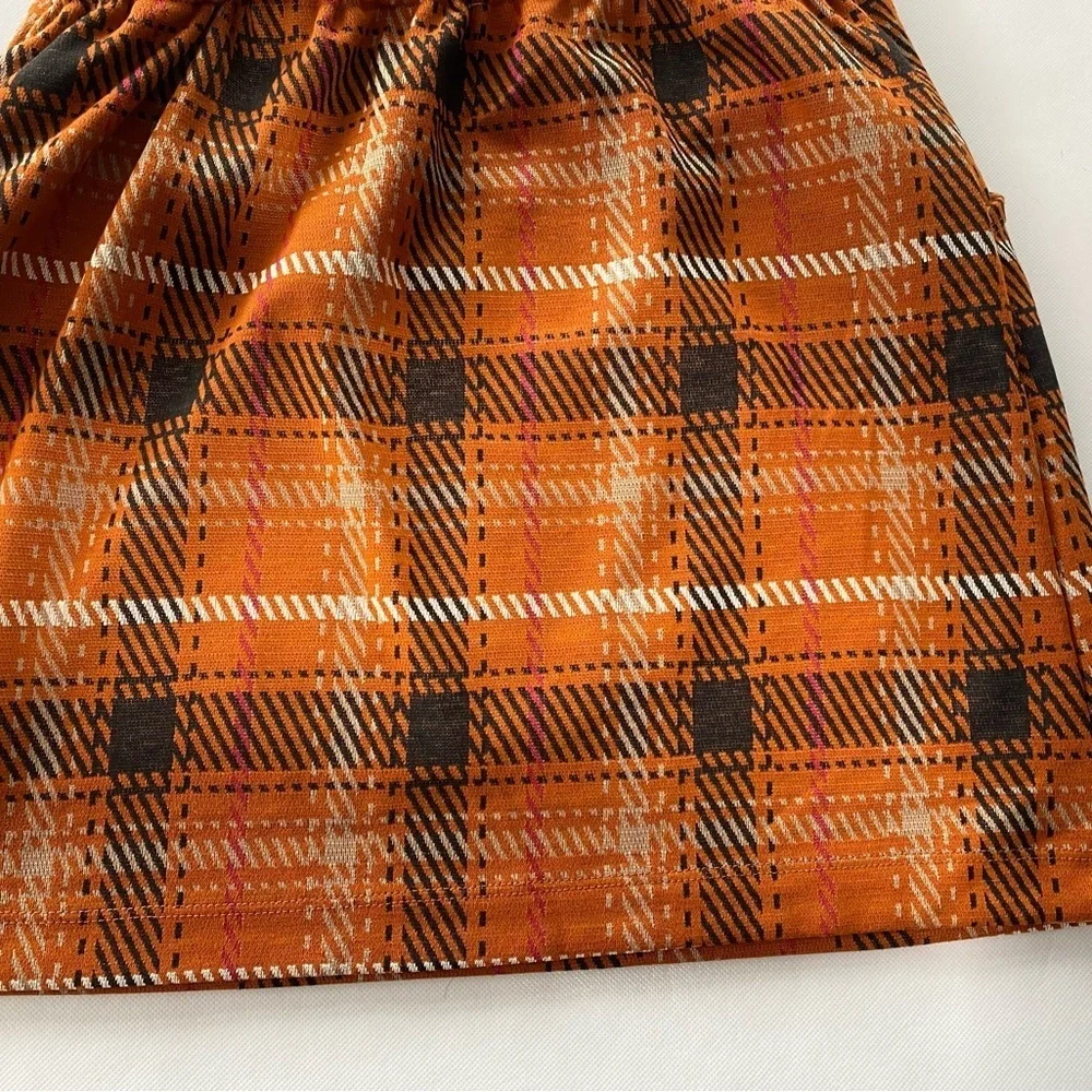 NEW- Size L Womens Honey & Sparkle Strapped Dress - Zip Front- Rust Orange Plaid - Picture 6 of 9